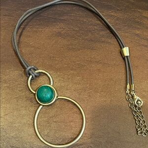 Chico's Gold and Green Circle Pendant Necklace